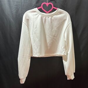 SHEIN White Ribbed Crewneck Top with Pink Hanger Accent